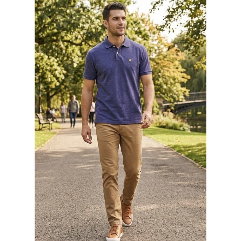 Fahrenheit Fitted Polo XL Navy Blue Embroidered Crest Preppy Golf Smart Casual